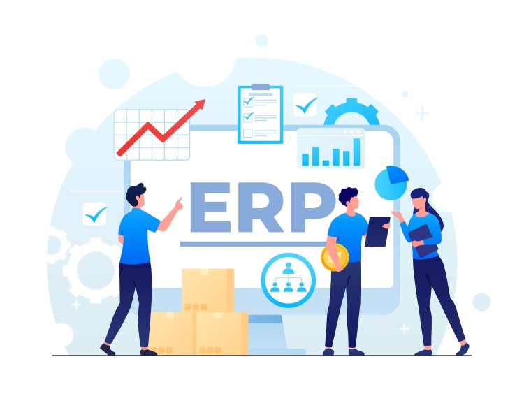 General ERP statistics concept, enterprise resource planning symbols.
