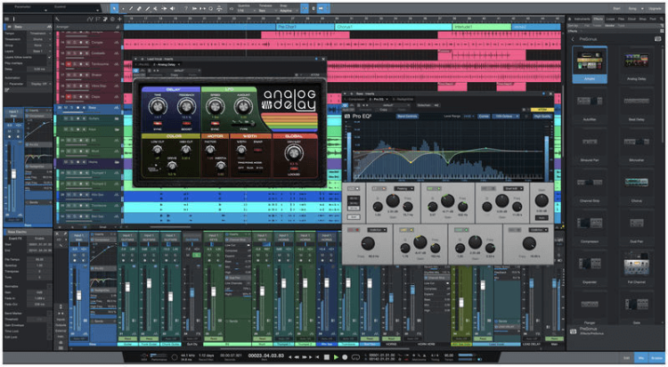 Audio Editing Software, PreSonus Studio One interface.