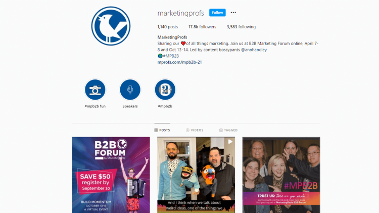 MarketingProfs Small Business Blog instagram page.