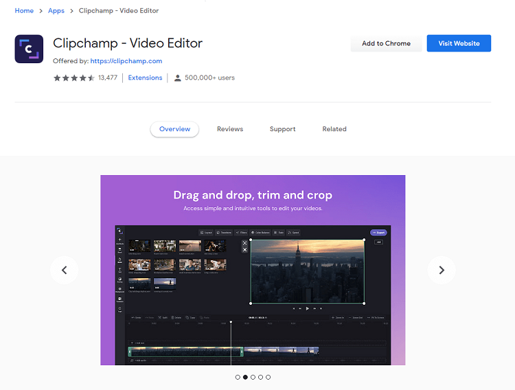 This is the homepage of ClipChamp video editing software.