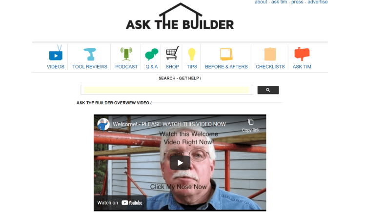 Home Improvement and Home Decor Blog, Ask The Builder page featuring Ask the Builder overview video.