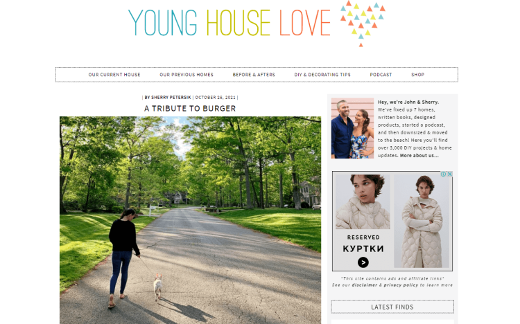 Home Improvement and Home Decor Blog, Young House Love home page starting with a tribute to Burger post.