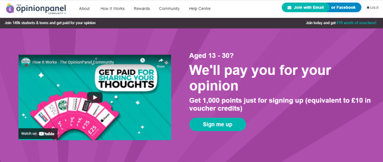 Screenshot from OpinionPanel - online surveys for money