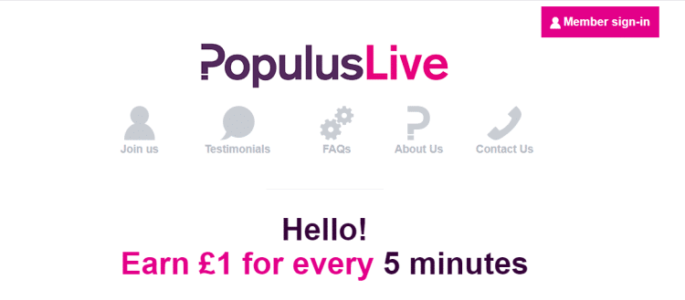 Screenshot from PopulusLive - online surveys for money