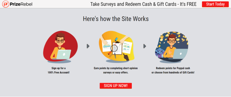 Screenshot from PrizeRebel - online surveys for money