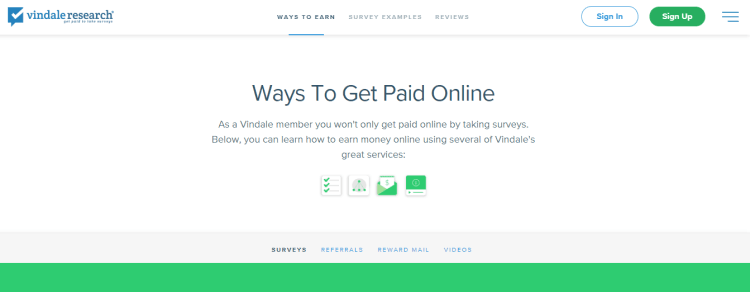 Screenshot from Vindale - online surveys for money