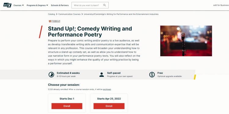 Online Writing Course, Stand Up! Comedy Writing and Performance Poetry.