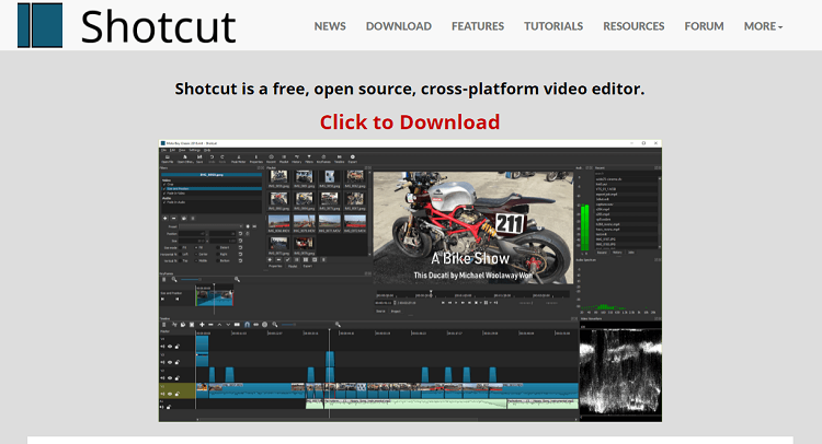 This is the homepage of ShotCut video editing software.
