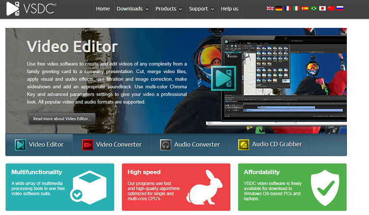 This is the homepage of VSDC video editing software.